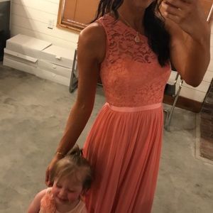 One shoulder coral slit dress